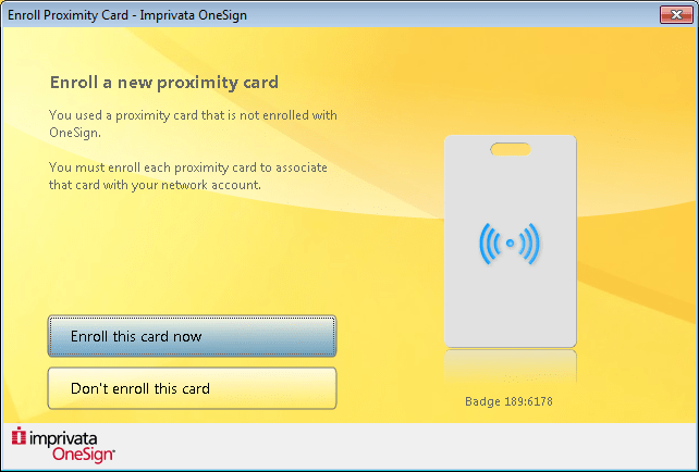 Screenshot depicting dialog box for enrolling a new proximity card